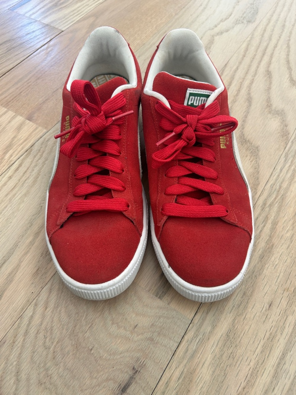 Puma Red Suede Low-Top Sneakers with White Trim